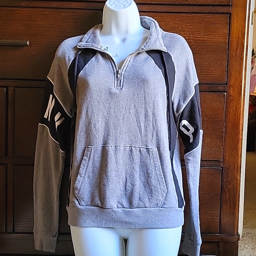Medium PINK quarter zip color block top
